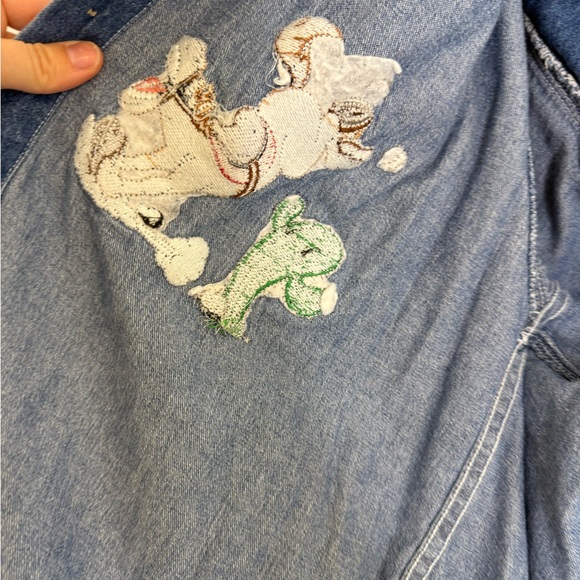 VINTAGE Disney Shirt %100 cotton sz m Blue Denim goofyEmbroidered Button Up 90s - Picture 8 of 12